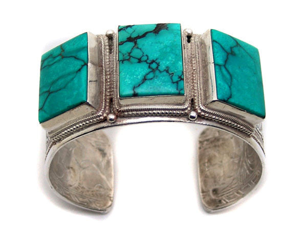 Tibetan Turquoise Sterling Silver Cuff Bracelet