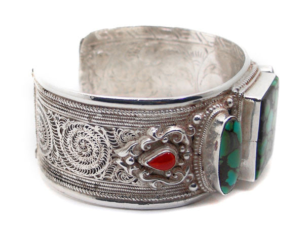 Filigree Turquoise Sterling Silver Cuff Bracelet