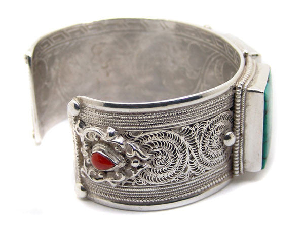 Tibetan Turquoise Sterling Silver Cuff Bracelet