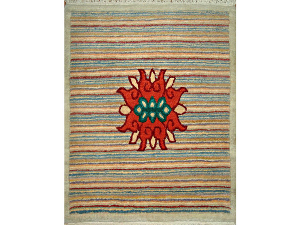 Red Striped Tibetan Lotus Meditation Rug