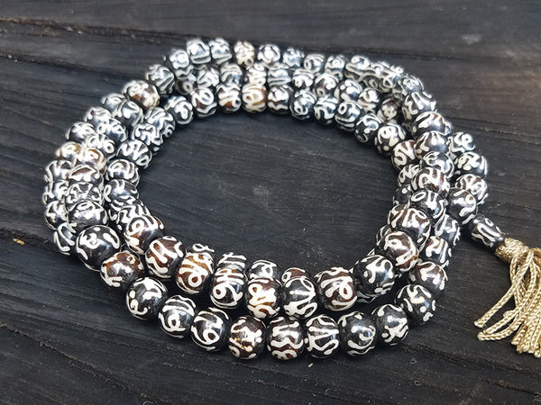 Om Mani Bone Prayer Beads Mala