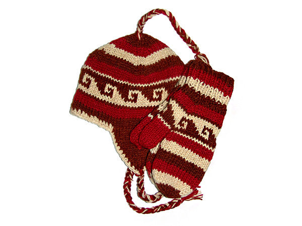 Ocean Tibetan Hand Knitted Woolen Hat and Mitten Set