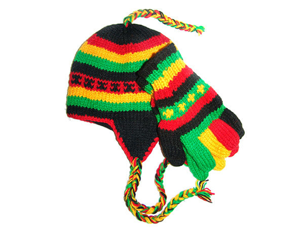 Rasta Tibetan Hand Knitted Woolen Hat and Glove Set