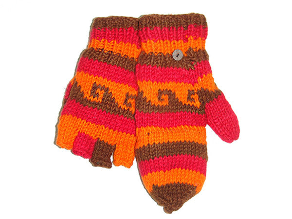 Red Wave Hand-Knitted Tibetan Glove Mitten
