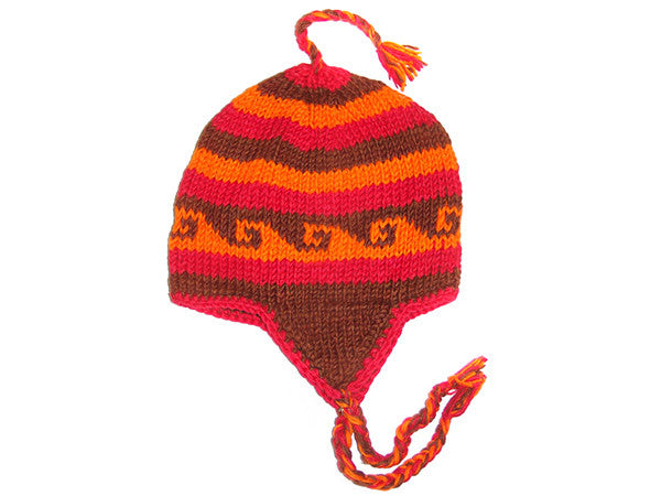 Red Wave Hand Knitted Tibetan Woolen Winter Hat