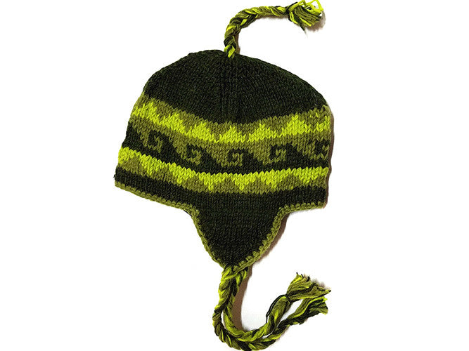 Green Wave Hand Knitted Tibetan Woolen Winter Hat